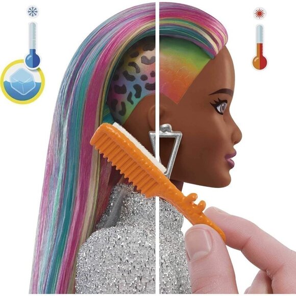 Barbie Leopard Rainbow Hair Doll (Brunette) with Color-Change Hair Feature - Picture 4 of 6